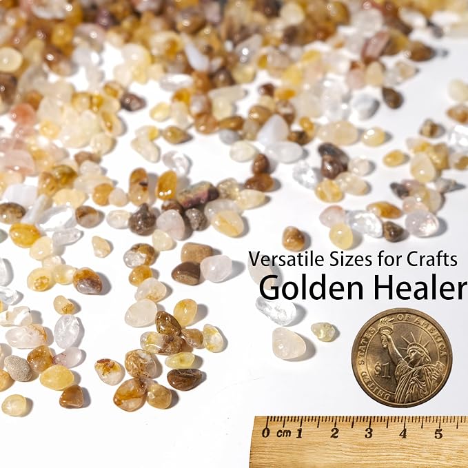 Golden Healer Quartz Chips Bulk 2lbs, 2400+ Pieces, 5-8mm Natural Gemstones