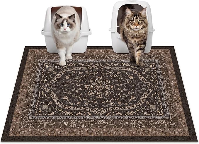 Glittme Cat Litter Mat with Non-Slip Bottom Litter Box Mat 33"X22" Litter Trapping Mat Easy to Clean Washable Cat Food Mat for Kitty,L