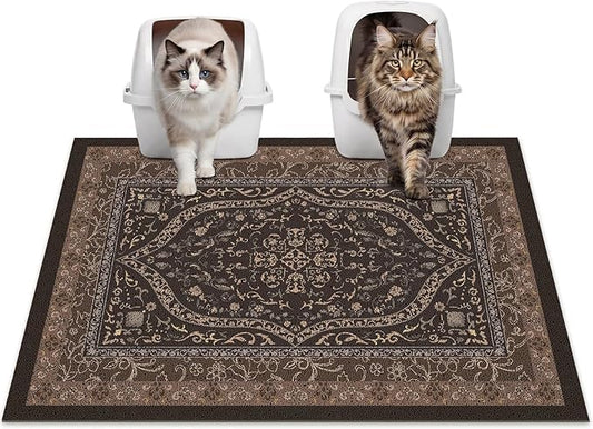 Glittme Cat Litter Mat with Non-Slip Bottom Litter Box Mat 33"X22" Litter Trapping Mat Easy to Clean Washable Cat Food Mat for Kitty,L