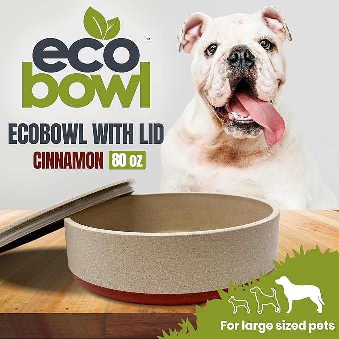 Palz&Co EcoBowl with Lid for Dogs & Cats, 80 oz Cinnamon - Natural Bamboo Pet Bowl with Non-Slip Base, Pet Food and Water Dish, Dishwasher Safe