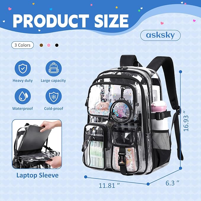 Clear Backpacks for Stadium Events Heavy Duty Clear Bookbag for School Girls Transparent Back Pack