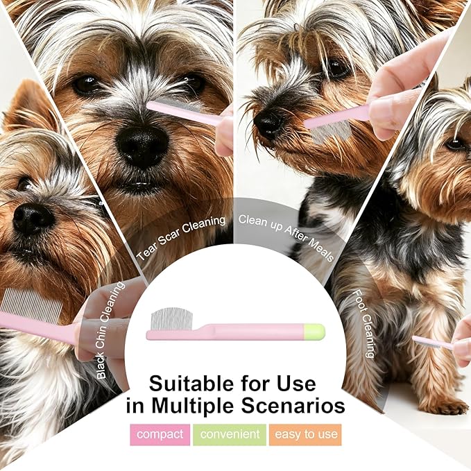 Pet Eye Comb for Small Dogs Cats Hamsters, Tear Stain Remover Grooming Brush, Gentle Face Paw Coat Cleaning, Handheld Design for Yorkie Shih Tzu Maltese Teddy Mini Poodle, Puppy Essentials