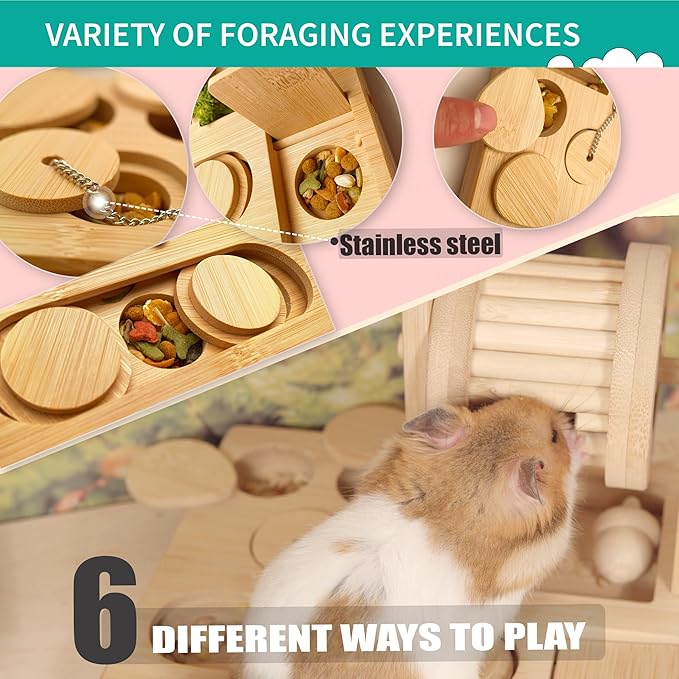 9-in-1 Hamster Foraging Toys, Bamboo Small Animal Enrichment Toys for Rats, Syrian & Dwarf Hamsters, Gerbils, Mice - Interactive Intelligence Puzzle for Boredom Relief