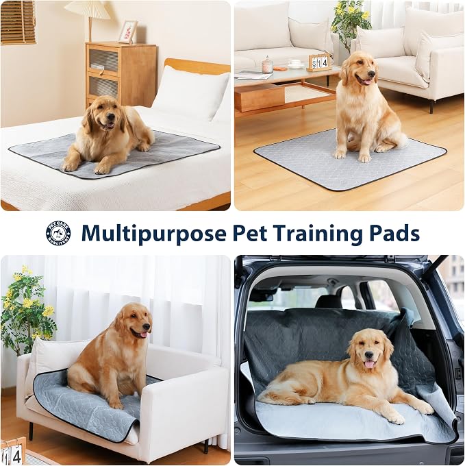 Washable Pee Pads for Dogs, Reusable Puppy Pads 36x48, 3 Pack, White Grey | Reusable, Fast Absorbent, Waterproof, Non-Slip, For Whelping, Training, Incontinence & Potty, For Dog Playpen, Crate, Car