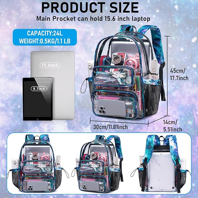 CAMTOP Clear Backpack Heavy Duty Transparent Bag See Through BookBag for Student School Work Festival Sport Travel (Starry Sky)