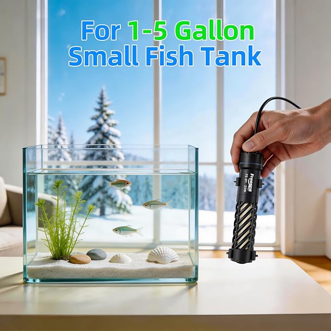FREESEA Aquarium Heater for Fish Tank: Stable Temperature Maintains 78°F | 25W Worry-Free Heating via Dry Run Protection for 1–5 gal Betta Turtle & Saltwater Tank