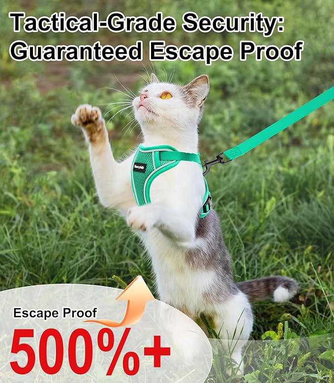 Cat Harness and Leash for Walking Escape Proof Soft Adjustable Cat Leash Breathable Comfortable Vest Easy to Wear Kitten Harness for Outdoor Travel (Emerald, XS (4-6lb))
