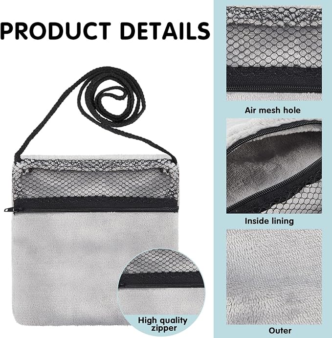 Sweetude 2 Pcs Sugar Glider Pouch Breathable Carrying Bonding Pouch Soft Hamster Carrier with Strap Zipper Small Animal Travel Sleeping Bag Cage Accessories for Rat Reptile Other Small Pets(Gray)