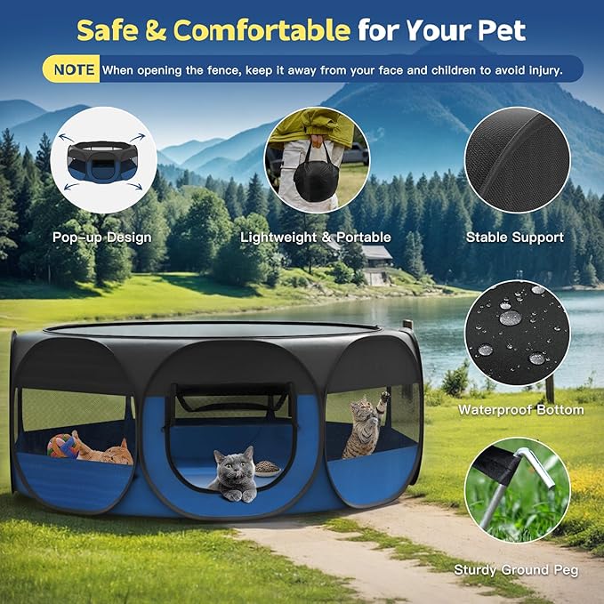 VavoPaw Small Animal Playpen, Chicken Brooder Box with Cover Top, Portable Outdoor Exercise Pet Cage Tent, Waterproof Breathable Pet playpen Indoor for Chick Ktiien Bunny Hamster Guinea Pig,Black+Blue