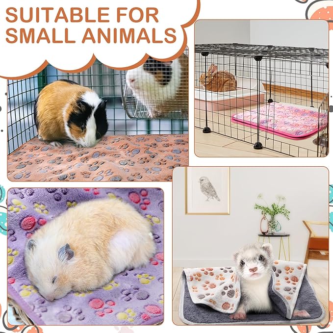 Reginary 4 Pcs Waterproof Guinea Pig Blankets Washable Small Animal Fleece Bedding Guinea Pig Cage Liners Reusable Training Pads Pet Pee Pad Sleep Mat for Hamster(Paw Print,28 x 41 Inch)