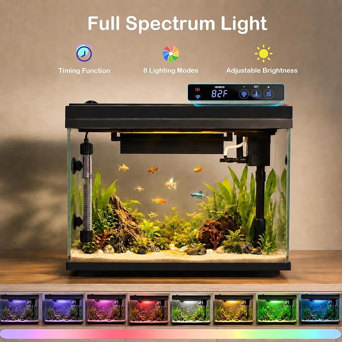 Vehipa Smart Fish Tank, 5 Gallon Aquarium Kit Ultra-White Glass | with App Control, Heating, Multi-Filtration System, Auto Feeder, 8-Color LED Light