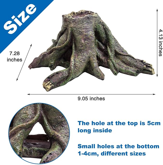 PINVNBY Resin Aquarium Tree Hollow Stump Decor - Fish Tank Ornament, Pleco Cave Hideout for Small Betta, Cichlid, Shrimp, Guppy & GloFish