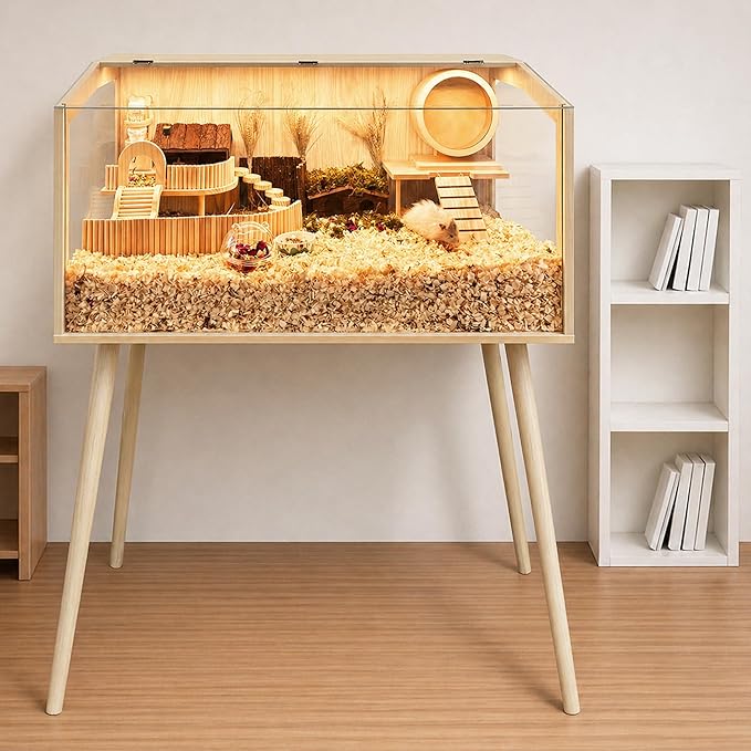 PROLEE Hamster Cage with Legs, Guinea Pig Cages Chew Proof, Hamster House, Hamster Cages and Habitats, Small Animal Cage, 40" L x 20" W x 47.5" H