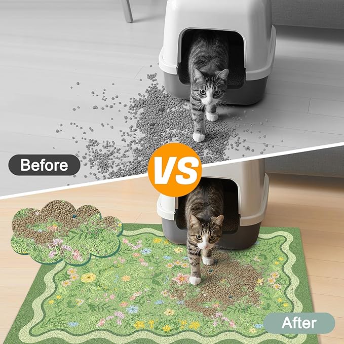 Glittme Premium Cat Litter Mat 24"x15" - Non-Slip & Waterproof Litter Trapping Mat for Litter Boxes - Soft Mesh Kitty Sand Catcher Pad Easy to Clean & Washable Floor Protector