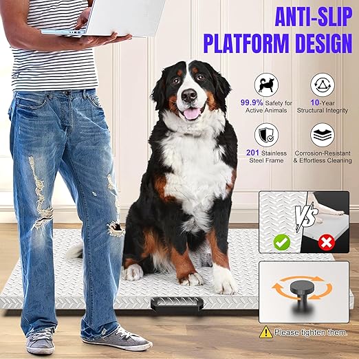 Precision Large Dog Scale - 1100lb x 0.2lb Large Breed Animal Livestock Weight Scale, Pet Scale Non-Slip Stainless Steel Platform for Dogs 40.7x20.9 Inch (Non-Slip Platform)