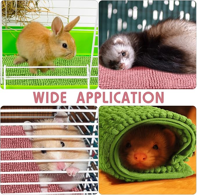 Amylove 4 Pcs Guinea Pig Cage Liner Washable Fleece Pee Pads Pet Dog Cat Bedding Training Mat for Small Animal Guinea Pig Puppy Bunny Hamster(16 x 24 Inch,Rectangular,Green Pink)