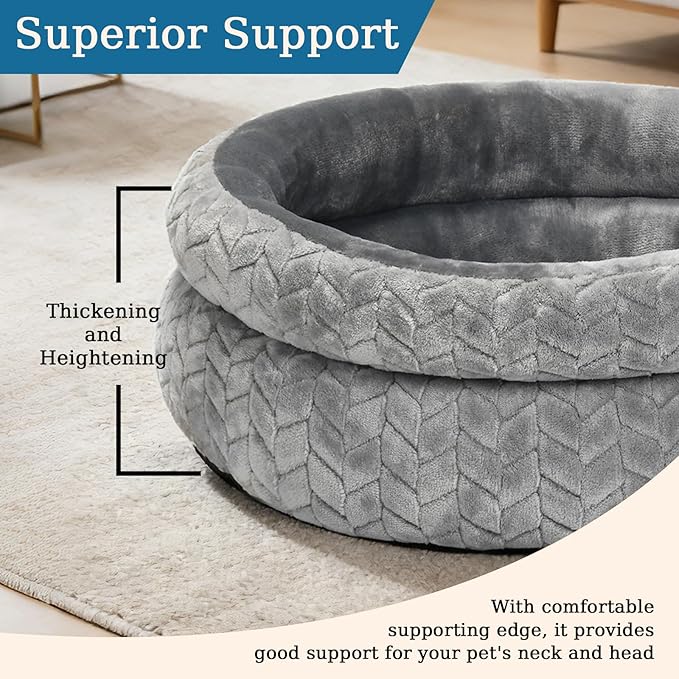 Dual-Layer Donut Cat Bed - Fluffy Round Bed for Small Pets - Ultra-Soft Cat Donut Bed for Cozy Sleep (Grey, 12 * 12 * 3.9 inch / 30 * 30 * 10 cm)
