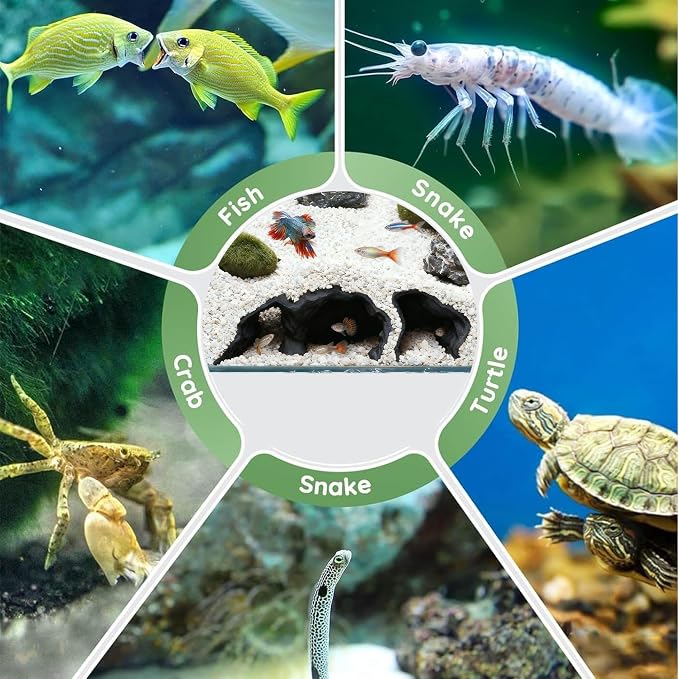 Fish Tank Hideout Cave, Aquarium Decor for Pleco Shrimp and Corydoras | Aquarium Ornaments Cave Tunnel with Viewing Ports | & Corydoras | Substrate-Friendly Design & Sinking Base