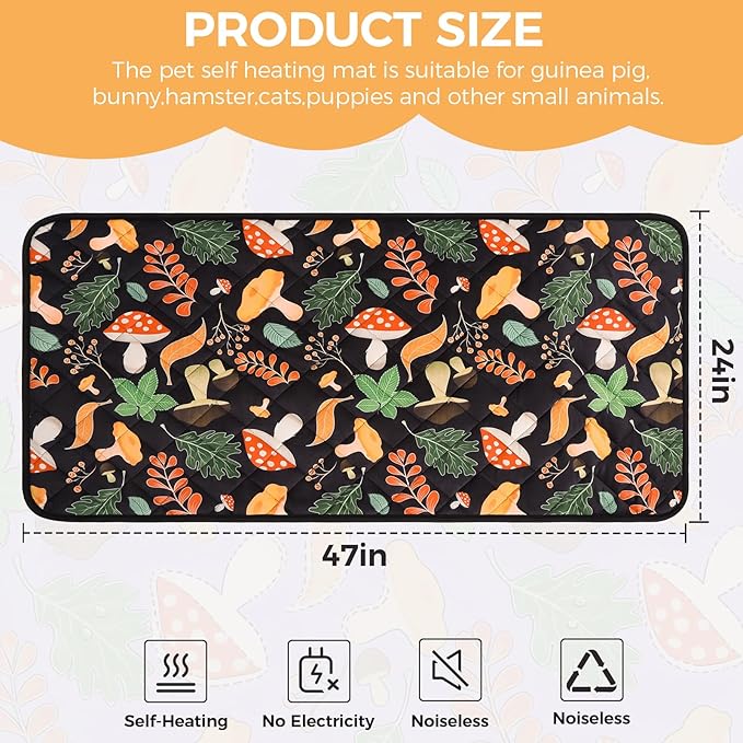 Homimp 2 Pcs Guinea Pig Pee Pads,Self Heating Guinea Pig Bed Pads for Winter Keep Warm,Washable&Anti Slip Small Animal Beds for Indoor Rabbit Hamster Squirrel Hedgehog Chinchilla Ferret,Black 24"x47"