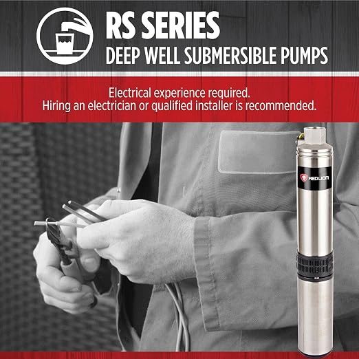 Red Lion RS5G05-3W2V Submersible Well Pump, 1/2 HP, 3-Wire, 230V, 5 GPM | Fits 4" wells, Dependable performance for depths to 180', Steel case/ steel discharge, Control Box Sold Separately, 14942373