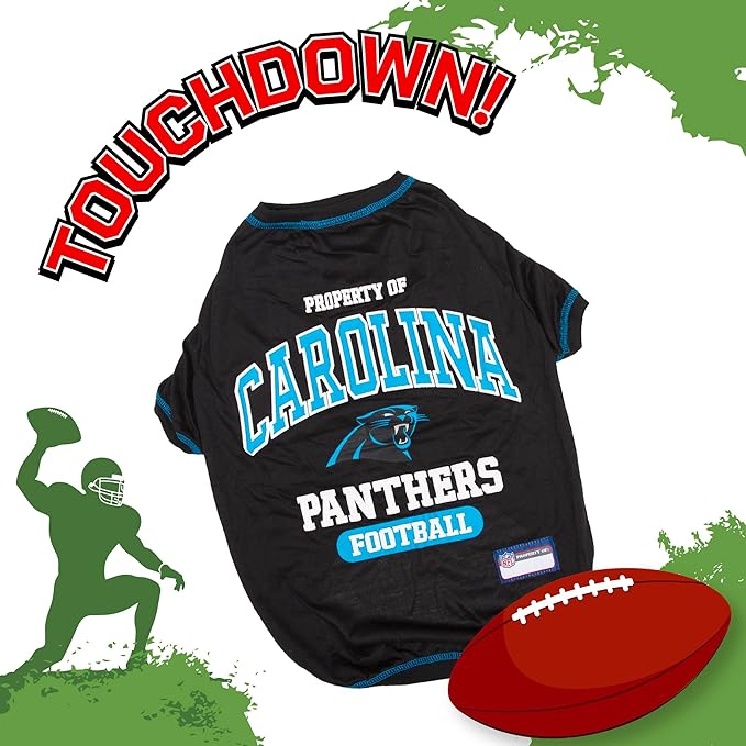 NFL Carolina Panthers Dog T-Shirt for Pets, Size Large. Officially Licensed Pet Shirt with Team Logo, Soft Stretchable Comfort Fit Apparel for Dogs & Cats
