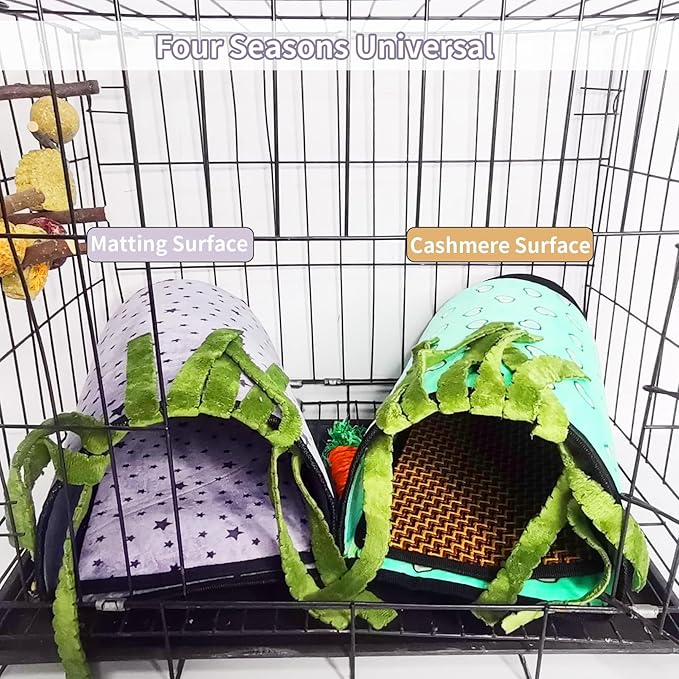 PINVNBY Guinea Pig Hideout Washable Guinea Pig Tunnel with Curtains Soft Hamster House with Cushion for Chinchillas Hedgehogs Hamster Bunny Ferrets and Rat Cage Accessories(Blue)