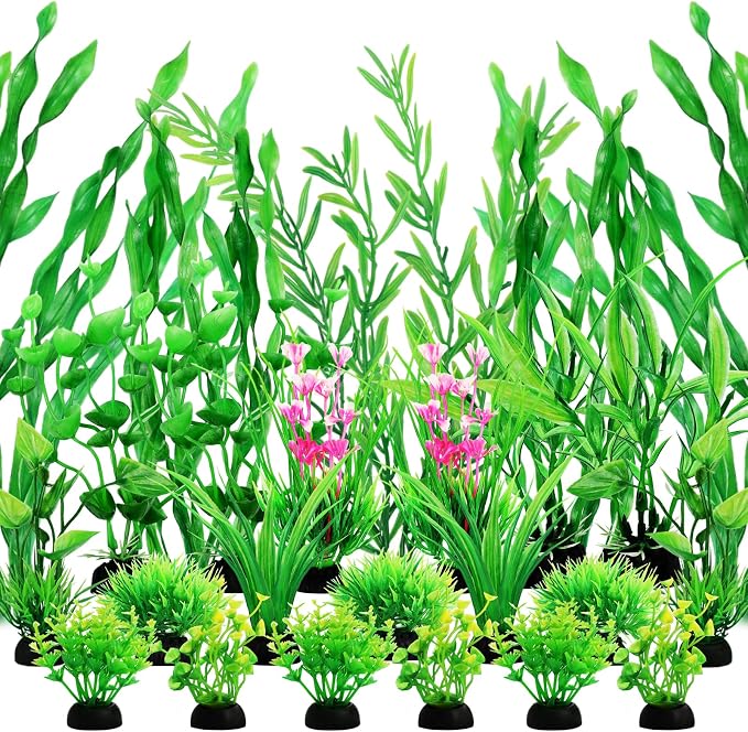 QUOZUO Green Fish Tank Decor Aquarium Plants, 25pcs Fish Tank Decorations Plants, Fish Tank Accessories, Aquarium Decor Artificial Plants, Small to Large