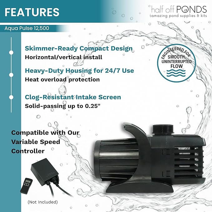 HALF OFF PONDS Submersible Water Pump, 12,500 GPH Pond Pump with 200FT Power Cord and 37FT Max Head, 960W Ultra Quiet Energy Efficient Pump for Koi Pond, Fountain, Waterfall, Water Garden, Skimmer