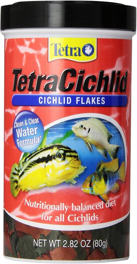 TetraCichlid Cichlid Flakes 2.82 oz, Fish Food, Clear Water Advanced Form | Daily Diet For Top & Mid-Water Cichlids, Protein-Rich Flakes Promote Optimal Health, Clear Water Formula Does Not Cloud Water