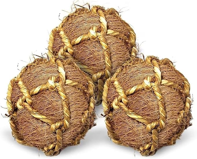 SunGrow Guinea Pig Coconut Fiber Balls, Improves Oral Wellness, Environment Friendly, Stress Reliever, Ideal for Chew Item for Rabbits, Chinchilla & Kitten (3 Pieces)