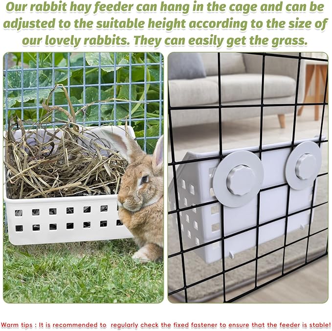 PINVNBY Hay Feeder for Rabbits, Less Wasted Hay Rack Manger, Hanging Guinea Pig Rabbit Hay Holder for Bunny, Chinchilla, Guinea Pig, Plastic Food Bowl Use for Grass & Food (Small Size)