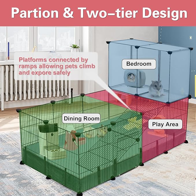 VISCOO 24 Panels Small Animal Playpen,Pet Playpen,C&C Cage for Guinea Pigs,Puppy Play Pen,Baby Chicken Cage,Indoor Outdoor Portable Metal Wire Yard Fence with Waterproof Mat