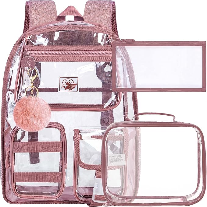 CCJPX 3Pcs Clear Backpack for Girls, School Transparent Bookbag, Heavy Duty See Through Backpacks for Teens Elementary