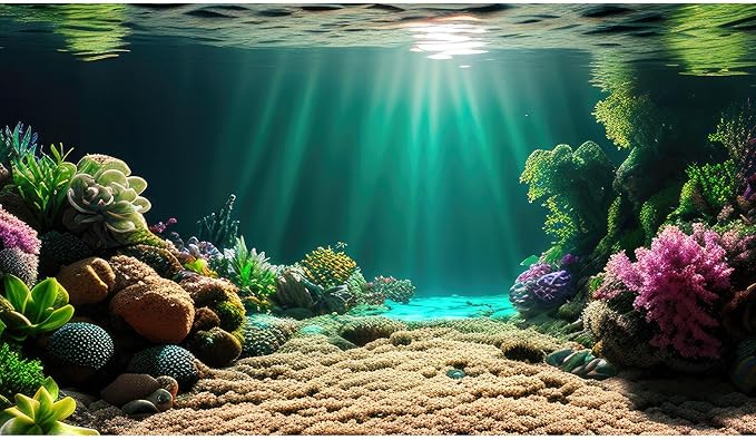 Underwater Scene Aquarium Background Under The Sea Coral Reefs Fish Tank Background Ocean Sunray Seabed Sand Rocky Outcrops Terrarium Backgrounds Tropical Sea Marine Life Tank Backgrounds 24x12in