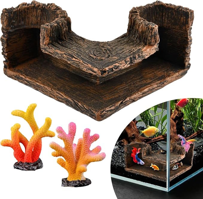 Aquarium Cave, Fish Tank Cave for Corners, Fish Hideout for Aquarium, Guppy, Neon Tetra, Corydoras Catfish, Bettas Hide, Tank Decor(13x13x7cm)