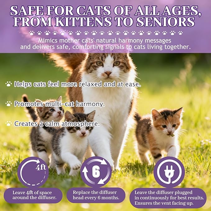 3 x 30 Day Cat Pheromones Calming Diffuser, Cat Calming Diffuser Refills for Stress, Pee Spraying, Aggression, Excessive Meowing & Scratching, 1 Diffuser & 3 Refills