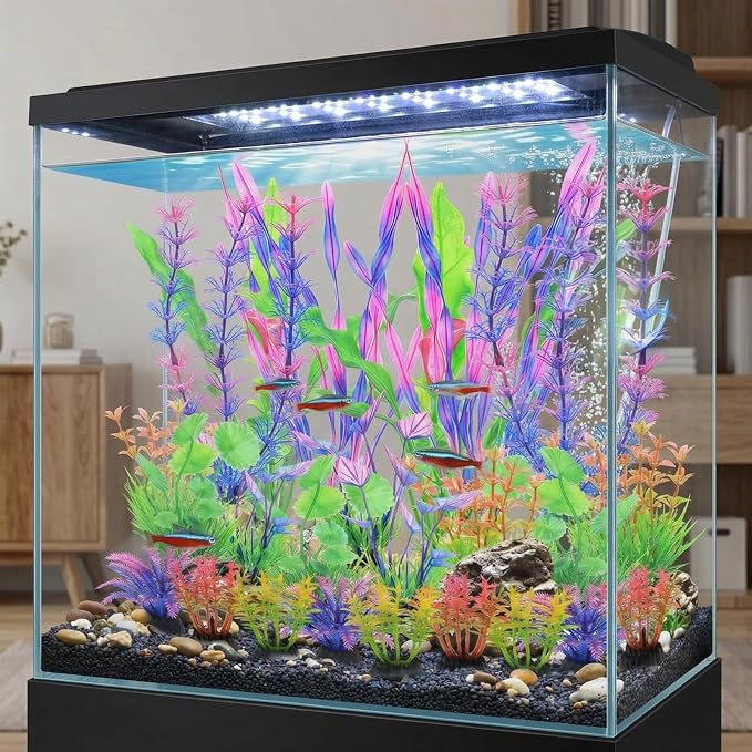 Aquarium Decorations Plants - 24pcs Colorful Artificial Aquariums Plant Decorations Plastic Aquatic Accessories Kit for Fish Tank Decor Betta Goldfish Turtle