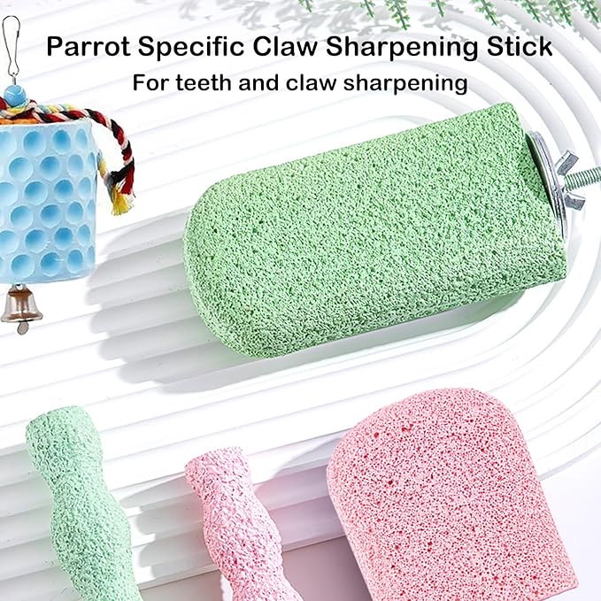 5 Pcs Bird Beak Grinding Calcium Stone, Parrot Cage Perch Stand Platform, Parrot Teething Stone Toy & Foot Claws Trimmer, Bird Chewing Toy for Macaws Parakeets Finches Cockatiel Hamster Rabbit Poultry