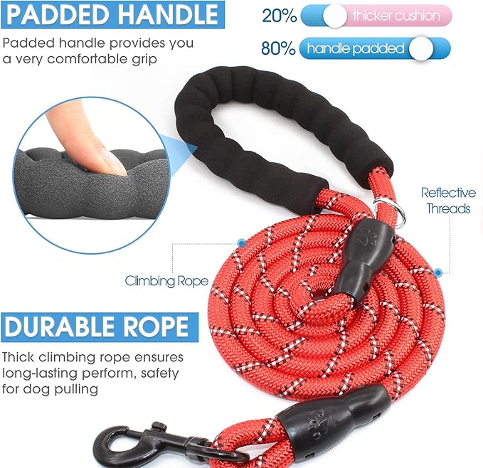 BAAPET 2/4/5/6 FT Dog Leash with Comfortable Padded Handle and Highly Reflective Threads for Small Medium and Large Dogs (4FT-1/2'', Red)