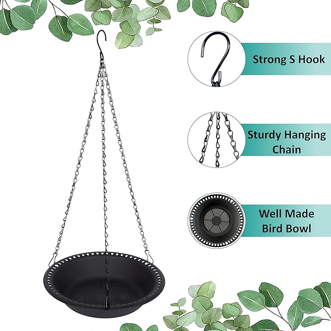 Hanging Bird Feeder Tray 10inch for Garden Yard Outside, Black