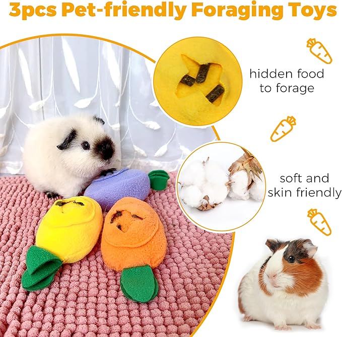 3Pcs Guinea Pig Forage Toys, Guinea Pig Toys Enrichment for Boredom, Washable Puzzle Feed Game Slow Feeder, Snuffle Ball Treat Dispenser Feeding Toy, Exercise Acitivity Foraging Toy (Random Color)