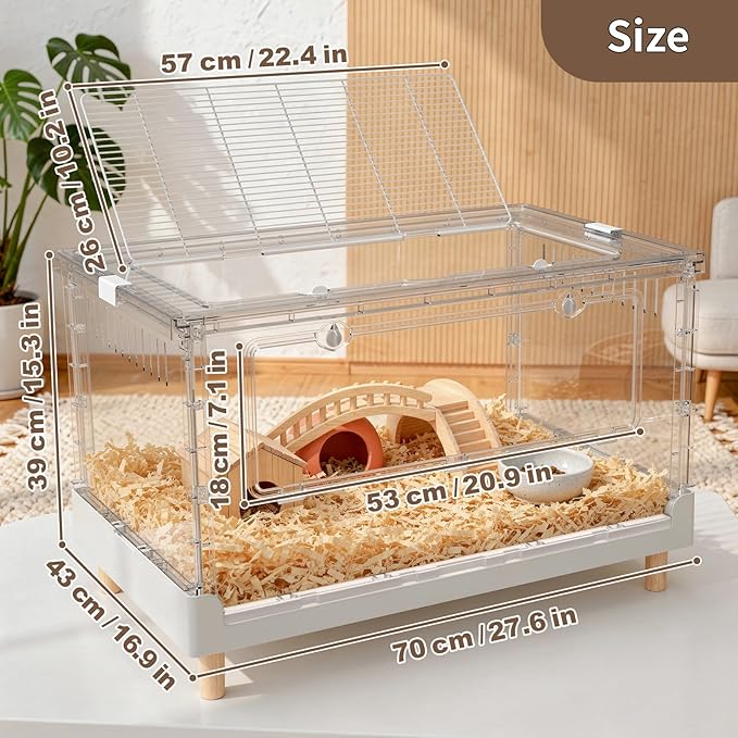 Larger Acrylic Transparent Hamster Cage - Small Animal Cage for Guinea Pig, Hedgehog,Dwarf Hamster, Rat,Mouse,Ferret, Sugar Glider and Bird,DIY Extendable & Stackable（27.5" Lx16.9 Wx15.4 H）