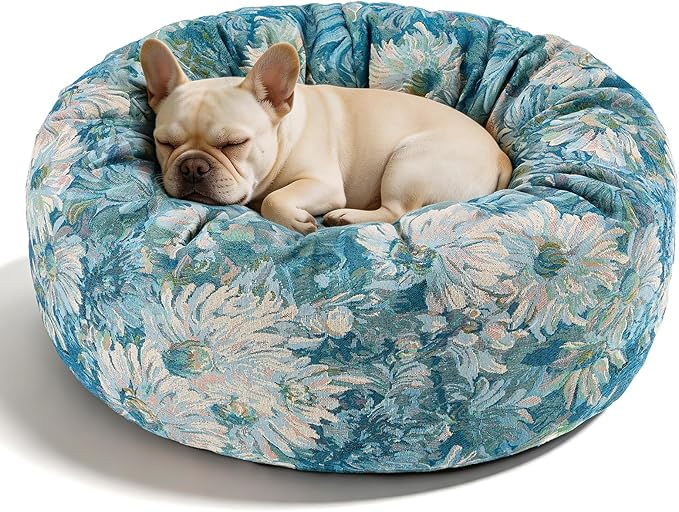 Dog Calming Beds for Small Medium Large Dogs - Round Donut Washable Puppy Dog Bed, Anti-Slip Faux Fur Fluffy Donut Cuddle Anxiety Cat Pet Bed (28" Flower)