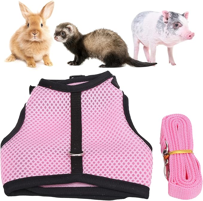Pet Pink Mesh Traction Harness Chest Back with Leash for Rabbit Guinea Pig Pet Supply(M-Pink)