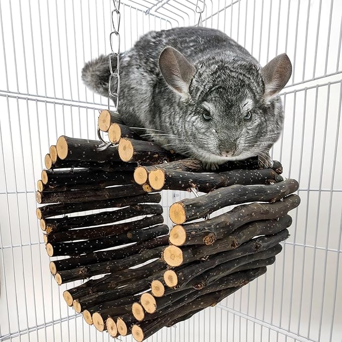 BNOSDM Chinchilla Hanging Tunnel Toy with Adjustable Metal Chain,Natural Fruitwood Small Animal Tubes & Tunnels Toys, Rat Cage Accessories for Ferret, Squirrel, Guinea Pig (Size M)