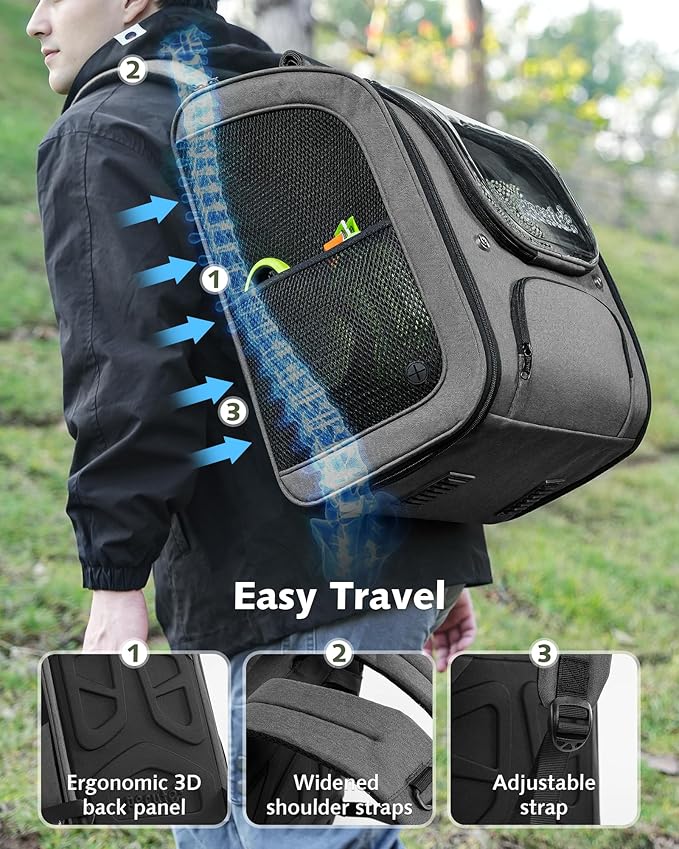 Pecute Cat Backpack Carrier XL, Large Space Cat Bubble Backpack, Breathable Cat Carrier, Shaded Dog Backpack Carrier, Ergonomic 3D Design for Travel, Hiking, Suitable for Shopping, and Vet, Gray
