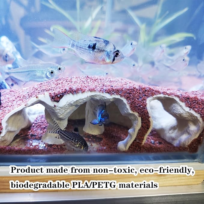 Aquarium Cave Decor，Under Gravel Tunnel Hideout with Viewing Ports, Substrate-Friendly Fish Tank Decoration for Pleco, Shrimp & Corydoras (White, Extra Small)