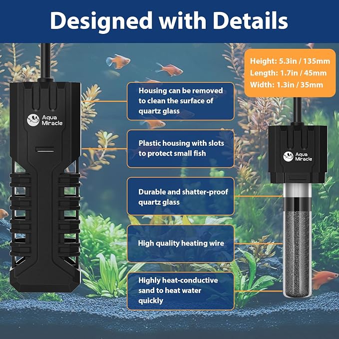 AquaMiracle Submersible Aquarium Heater with LED Digital Temp Display, Fish Tank Heater with Dry-Run & Over-Temp Protection, for Freshwater Saltwater Aquariums(100W/10-20Gal)