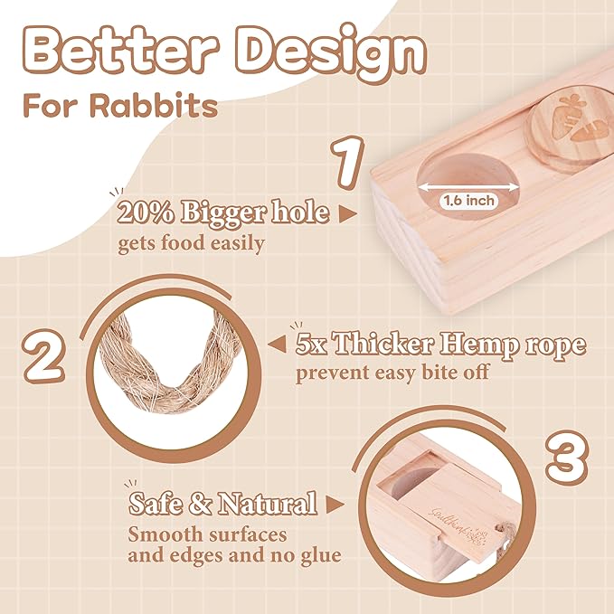 SoulThink® Advanced Interactive Wooden Pet Rabbit Toys - Sniff n' Snack Bunny Chew Toys for Rabbit Treats, Suited for Chinchilla Foraging, Guinea Pigs Boredom, and Hamster Enrichment (2 Set)