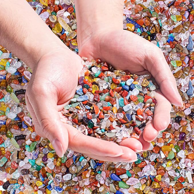 3 Lb Crystal Chips Bulk Tumbled Crushed Quartz Stones, 7 Chakra Crystal Quartz Rocks Healing Stones Pebbles for Vases Filler, Aquarium Gravel Rocks, Succulent Plants Decor
